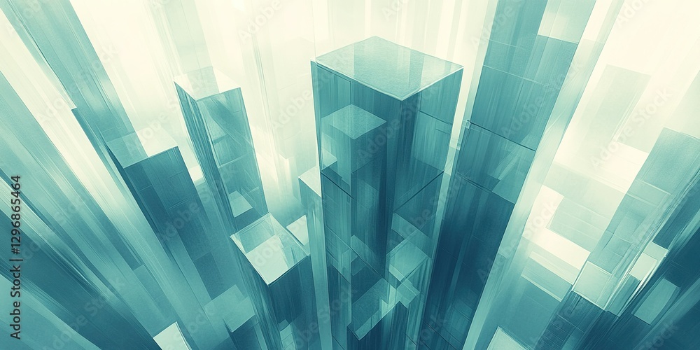 Poster modern abstract design featuring translucent geometric shapes in a cool color palette conveying dept