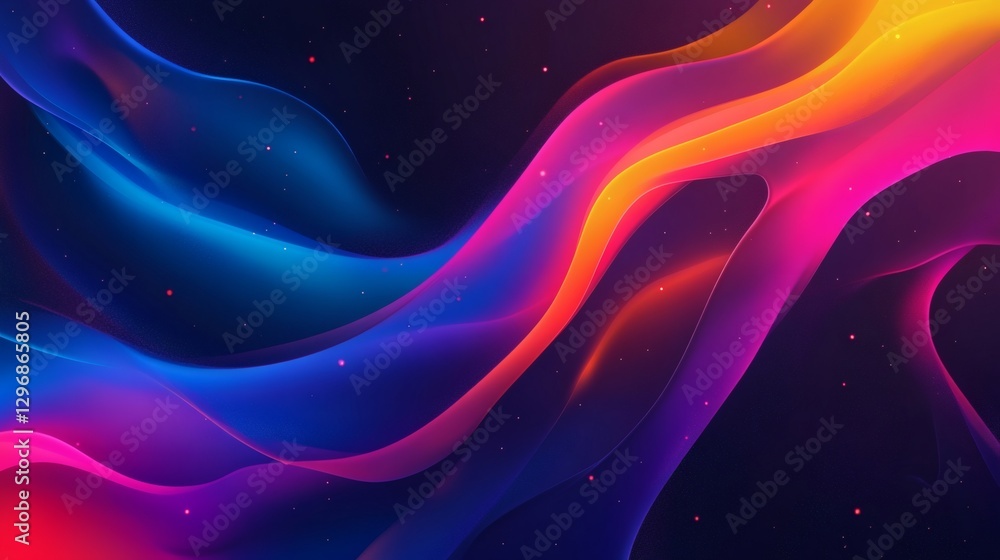 Sticker colorful abstract swirls displayed with dark background and tiny stars