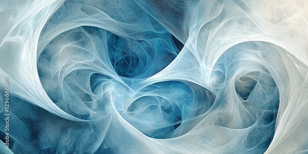 Poster swirling blue and white abstract patterns create a mesmerizing visual effect in a digital artwork