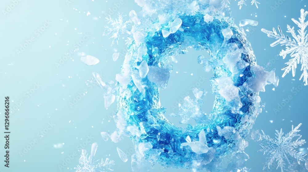 Fototapete Vibrant blue ice circle surrounded by snowflakes creating a winter wonderland atmosphere in a cool color palette. Generative AI