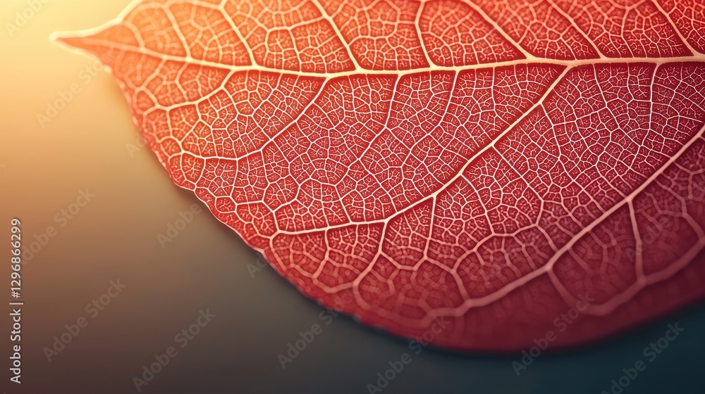 Aufkleber a close-up image of a vibrant red leaf, showcasing intricate vein patterns and textures illuminated 