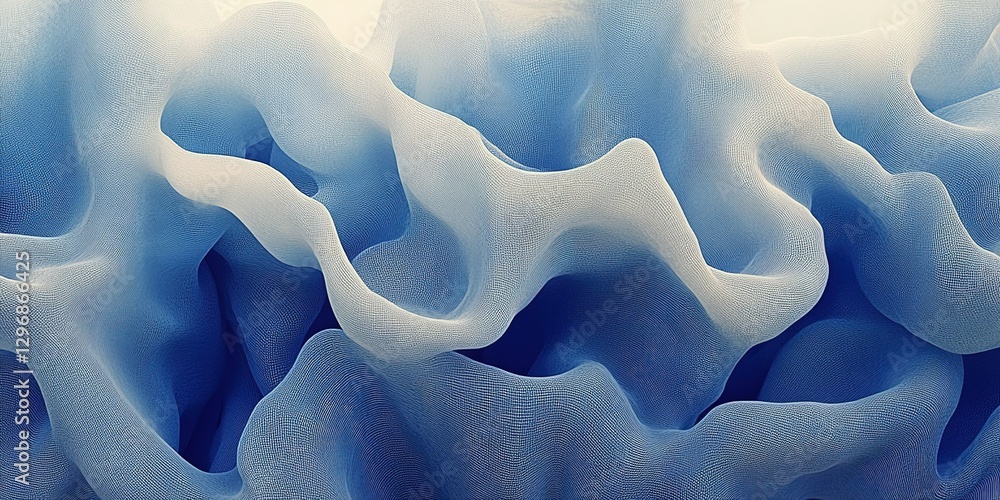 Poster flowing abstract design with blue and white waves creating a soothing visual effect in a modern arti