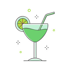 Green cocktail with lime slice and straw, A colorful vector image of a green cocktail in a glass with a straw and lime garnish, perfect for refreshing drink designs.
