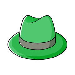 Green Fedora Hat Icon Illustration, A simple and vibrant green fedora hat illustration, perfect for fashion, style, and accessory-themed designs.
