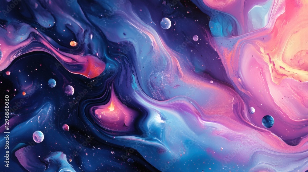 Sticker a colorful swirling nebula image with planets scattered throughout space