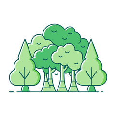 Whimsical Green Trees Illustration, A playful illustration of various green trees, ideal for nature, eco-friendly, or joyful environmental-themed designs.
