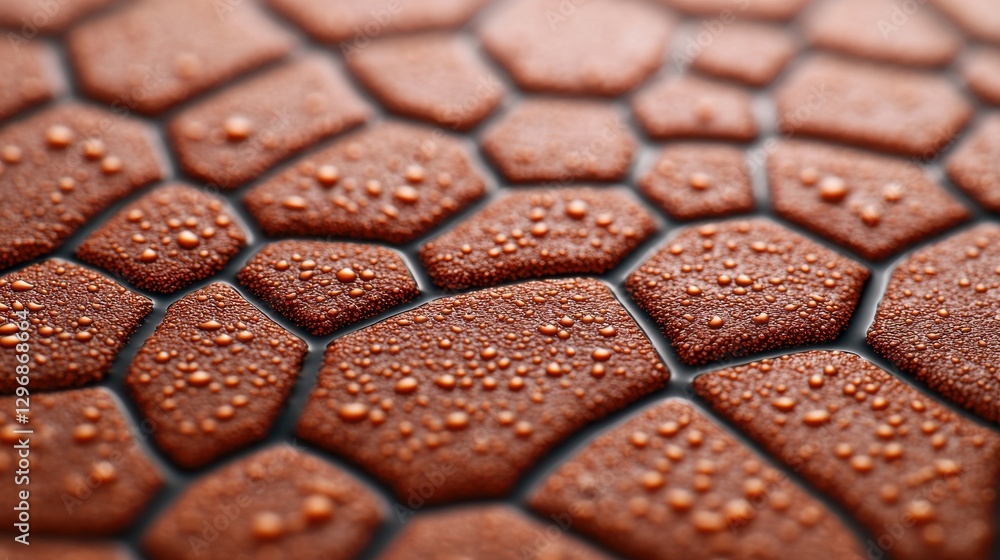 Aufkleber a close-up view of textured brown material with droplets, showcasing a honeycomb-like pattern that e