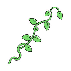 Green vine with leaves illustration, A stylized illustration of a green vine with curved leaves, symbolizing growth and nature.
