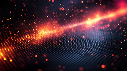 A bright light gaming background featuring neon orange and pink lines cutting through a black carbon fiber texture, creating a modern, chaotic atmosphere with a blurred empty space for captions.