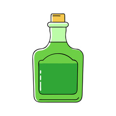 Simple green bottle illustration with empty label, A clean, minimalist illustration of a green bottle with an empty label, symbolizing a beverage or packaging.
