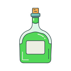 Simple green bottle illustration with empty label, A clean, minimalist illustration of a green bottle with an empty label, symbolizing a beverage or packaging.
