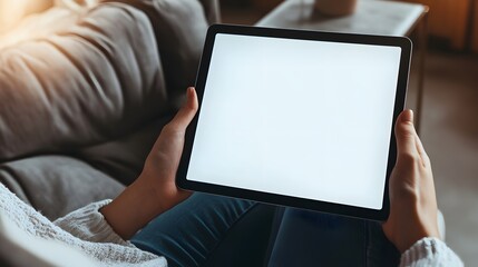A person is holding a tablet with both hands at rest