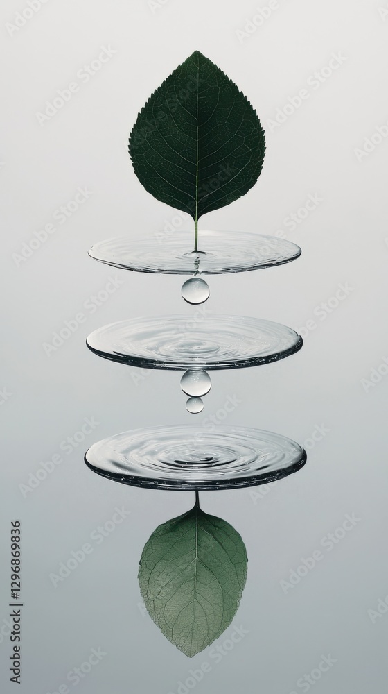 Poster water droplets falling from leaf tranquil setting nature calm environment close-up view serenity con