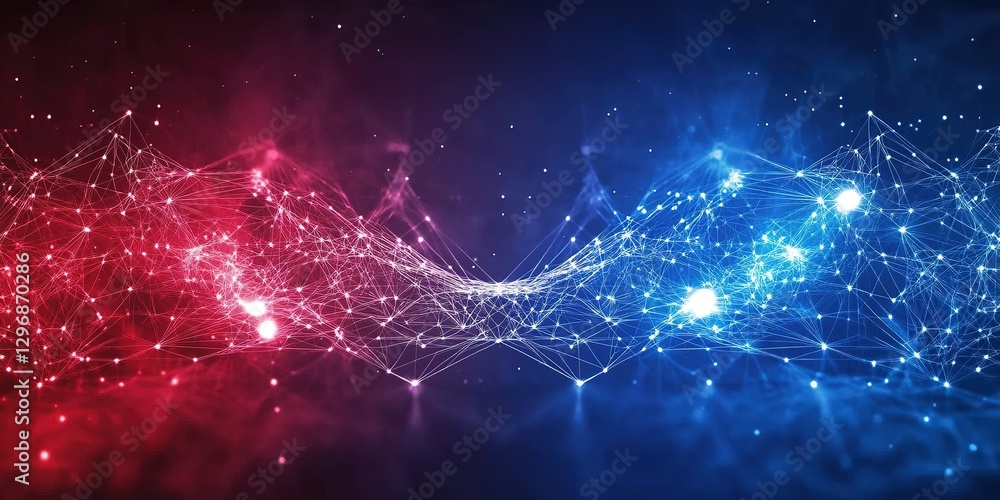 Poster network of interconnected lines and dots creating a vibrant abstract representation of technology an