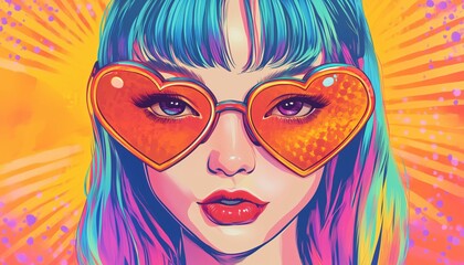 Anime Girl In Heart-Shaped Sunglasses: A Pop Art Poster From Manga Comics Book Showcasing Trendy Style