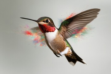 Obraz premium Colorful hummingbird in mid-flight, showcasing vibrant feathers