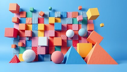 Colorful 3D Shapes & Blocks: Abstract Geometric Background