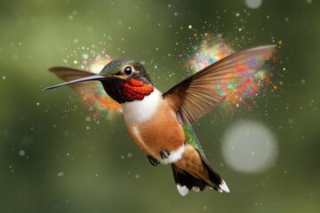 Naklejka premium Vibrant hummingbird in flight, showcasing iridescent feathers an