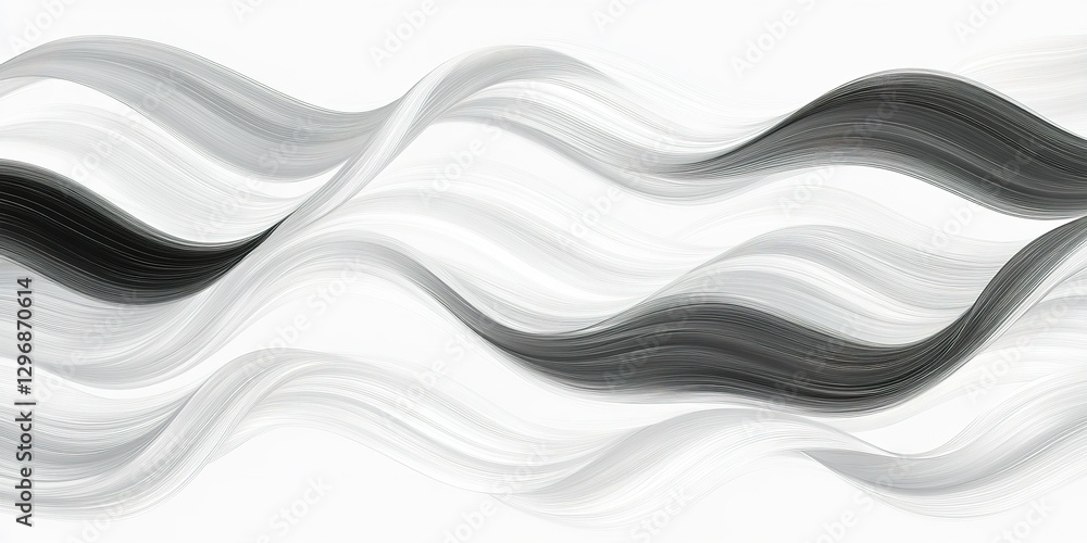 Poster abstract waves of black and white paint create a dynamic visual rhythm on a textured surface