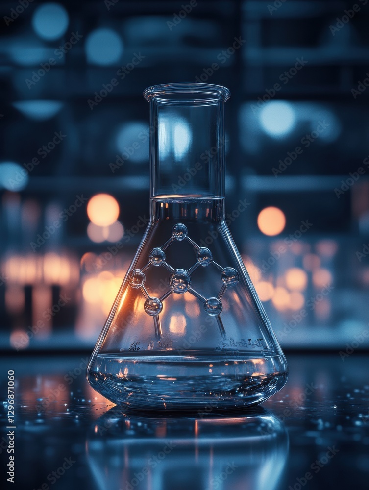 Poster Exploring molecular structure with transparent gas in laboratory beaker at a modern research facility. Generative AI