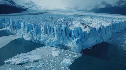 Stunning Aerial View of Glacial Landscape with Icebergs and Serene Waters in a Remote Environment