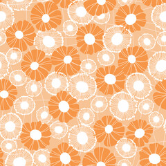 Seamless floral pattern based on traditional folk art ornaments. Colorful flowers on color background. Scandinavian style. Sweden nordic style. Vector illustration. Simple minimalistic pattern.