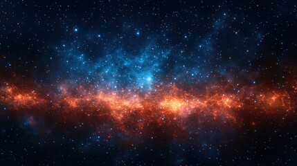 Fototapeta premium A vibrant cosmic scene featuring a stunning blend of blue and orange hues against a dark starry background, representing the beauty of the universe.