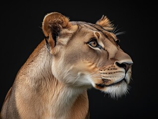 Obraz premium A detailed closeup view of a lion gazing up at the vast sky above