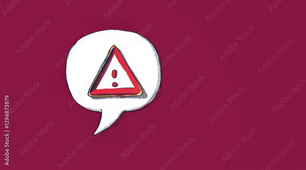 Poster a hand-drawn cartoon of a triangular warning sign with an exclamation point, inside a speech bubble.