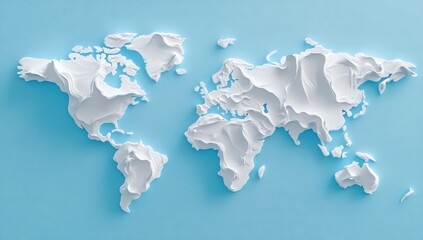 A visually appealing white map of the world set against a blue background