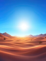 Fototapeta premium Desert Landscape: Sunlit Sands, Rolling Dunes, Arid Beauty Under Bright Sky