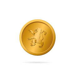 A vector emblem of a gold lion in a heraldic pose, representing Scottish dynasty, finance, and royal authority, ideal for currency-inspired designs and cultural decoration.