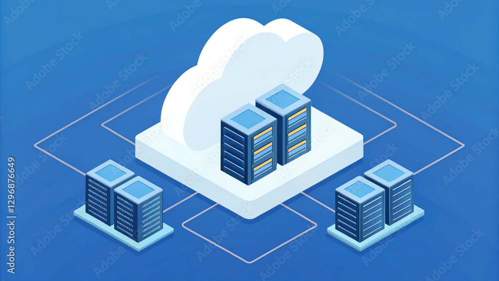 Poster cloud computing concept with servers and storage solutions