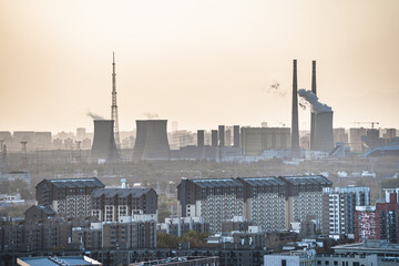 A distant view of urban residential areas and industrial facilities in Beijing, China