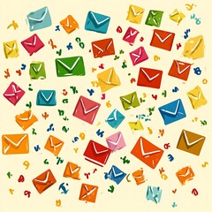 Colorful mail scattered, letters and numbers background, digital art