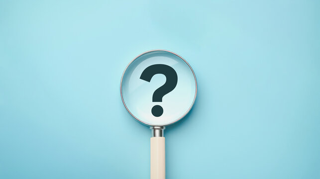 International ask a question day concept, Magnifying glass focused on question mark, Answer, Q&A, Communication and Brainstorming