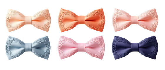 Png of Elegant bow tie collection with lace details in pastel and navy tones on transparent background.