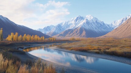 Fototapeta premium Scenic Mountain Stream with Lush Reflection