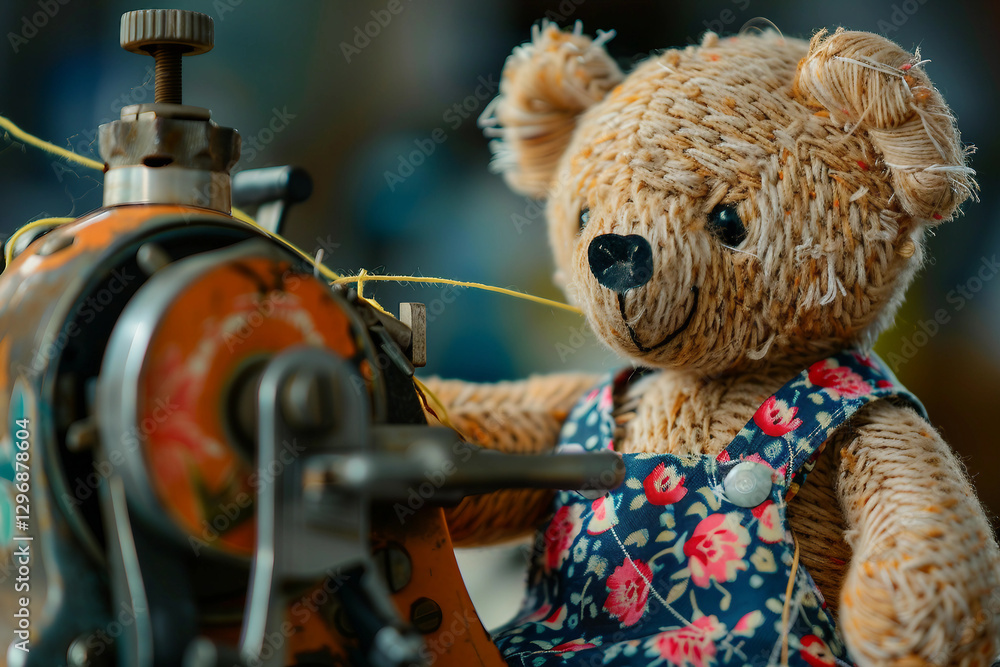 Poster modern poduction of soft toys at the factory, generative ai image