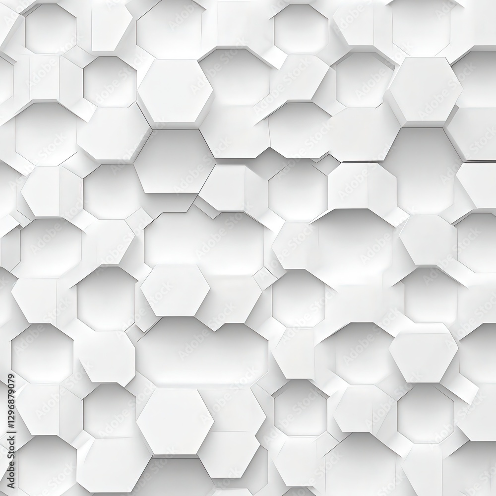 Poster closeup of a textured white hexagon pattern on a white background