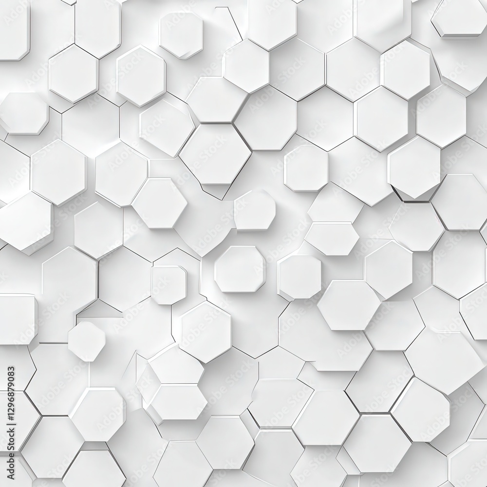 Poster closeup of a textured white hexagon pattern on a white background