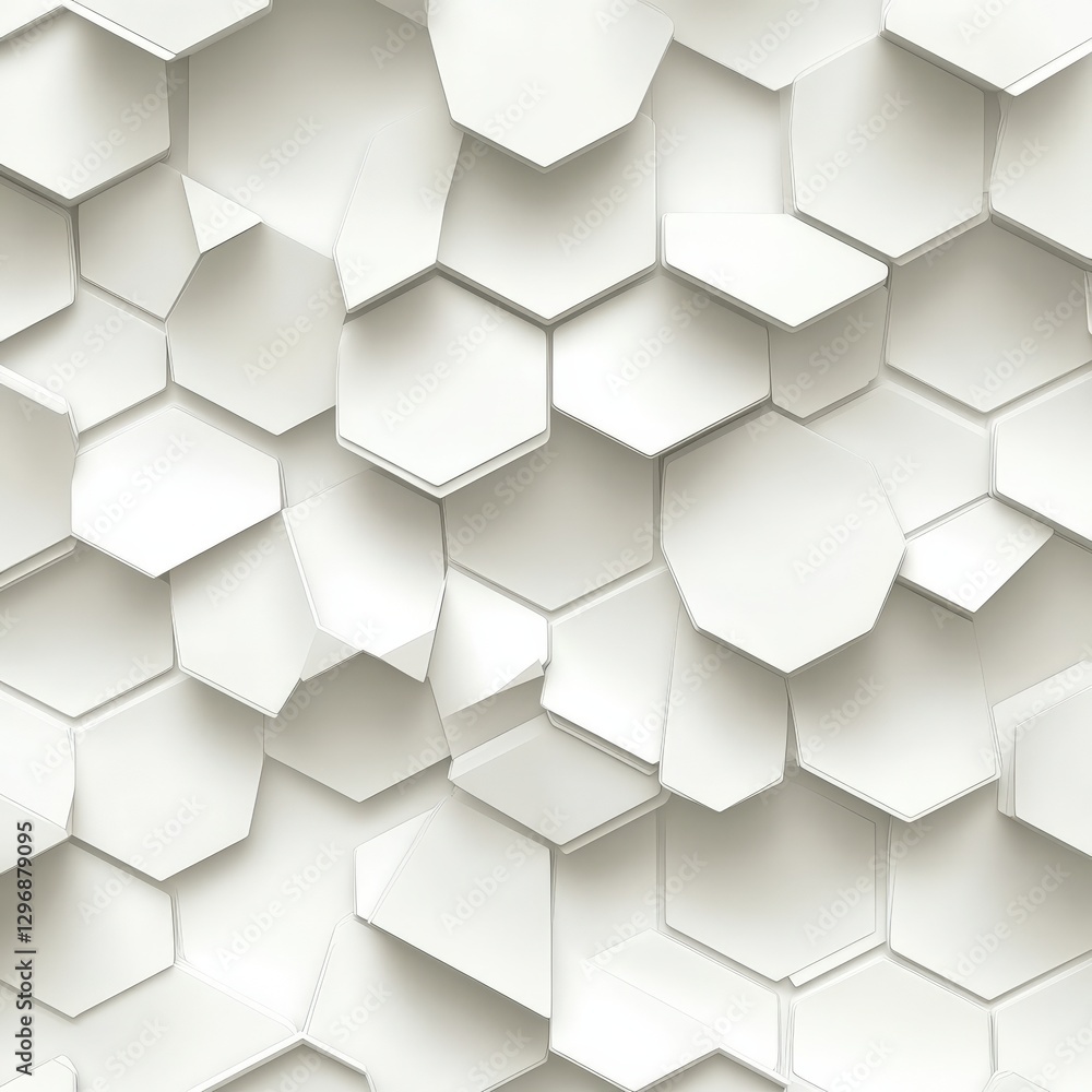 Poster closeup of a textured white hexagon pattern on a white background
