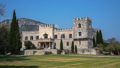 Fototapeta premium Ancient stone castle in a sunny valley