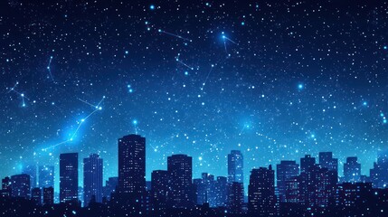 Fototapeta premium Night city skyline with constellations