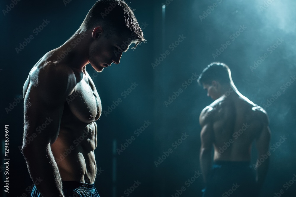 Aufkleber muscular man training in the gym with intense focus and dedication during a late evening workout ses