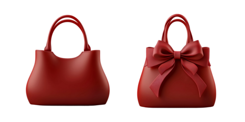 Red handbag with a bow icon, front and back view, isolated on a transparent background