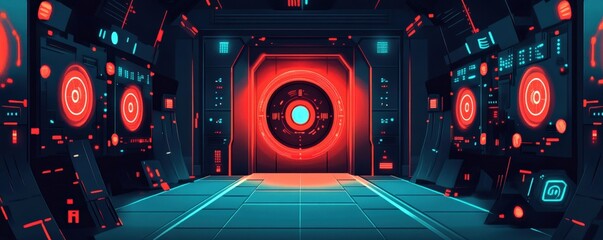 Fototapeta premium Futuristic data center showcasing advanced security systems in fintech, representing innovation and protection