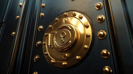 Secure vault door with intricate golden lock design, symbolizing financial technology and data protection