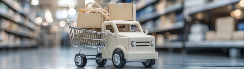 Toy truck with cart in supermarket