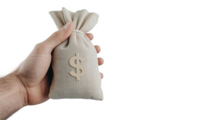 Hand Holding Money Bag in Neutral Background isolated on white or transparent background, png clipart, design element